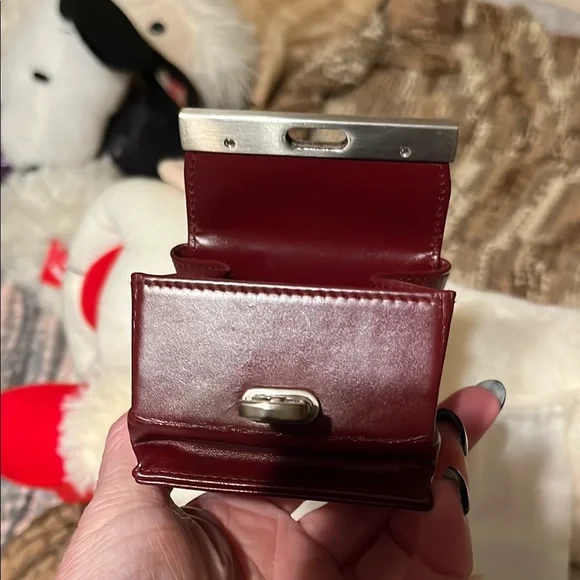 Salvatore Ferragamo Red Leather Coin Purse/ Pouch Silver Hardware Vintage - Picture 10 of 16